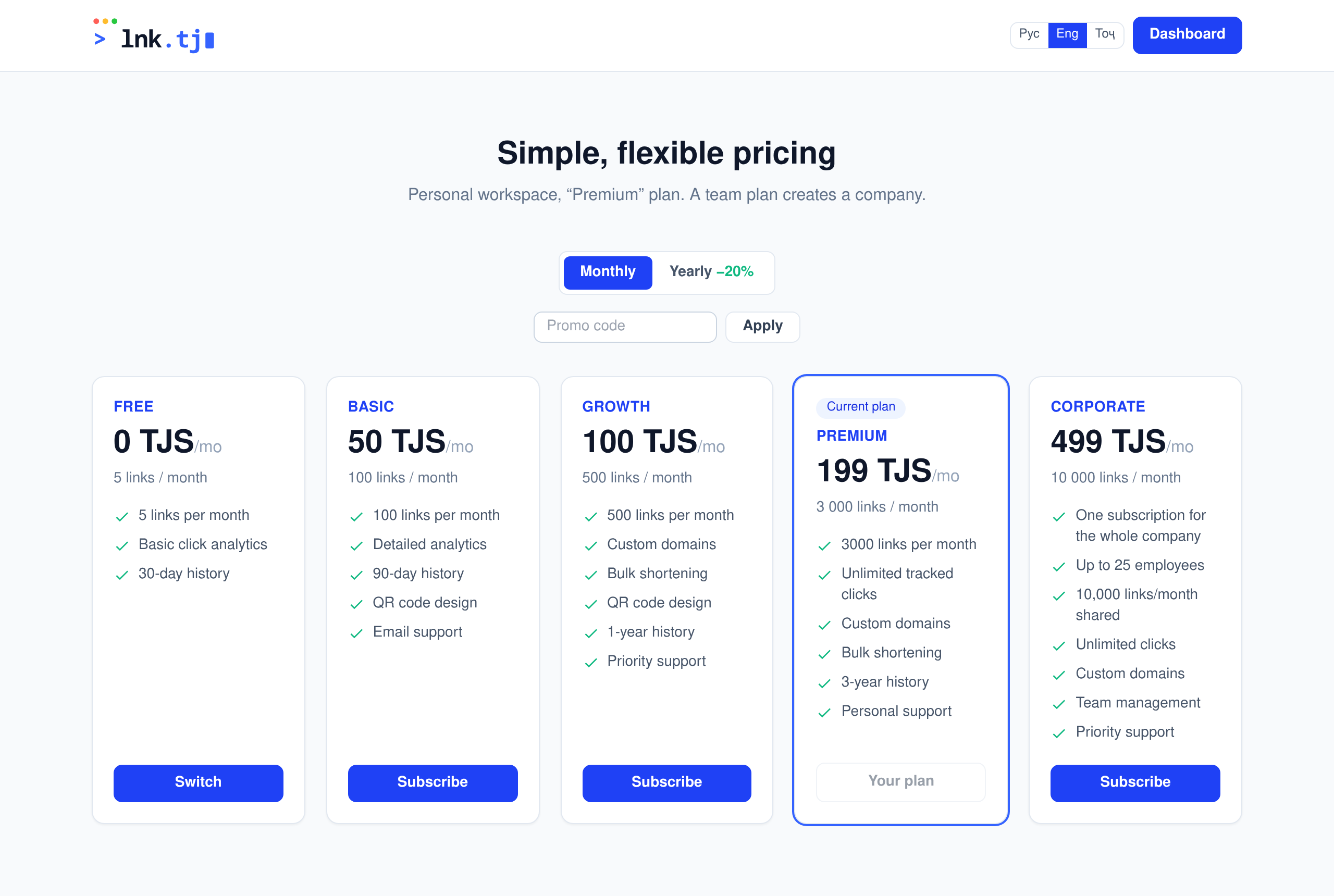 Plans, promo codes, annual billing